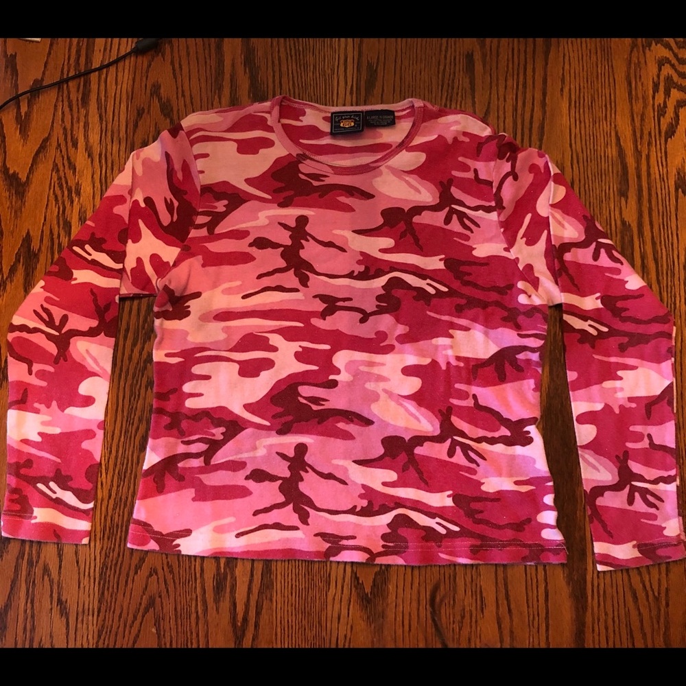 Pink long sleeve camouflage shirt with sparkles